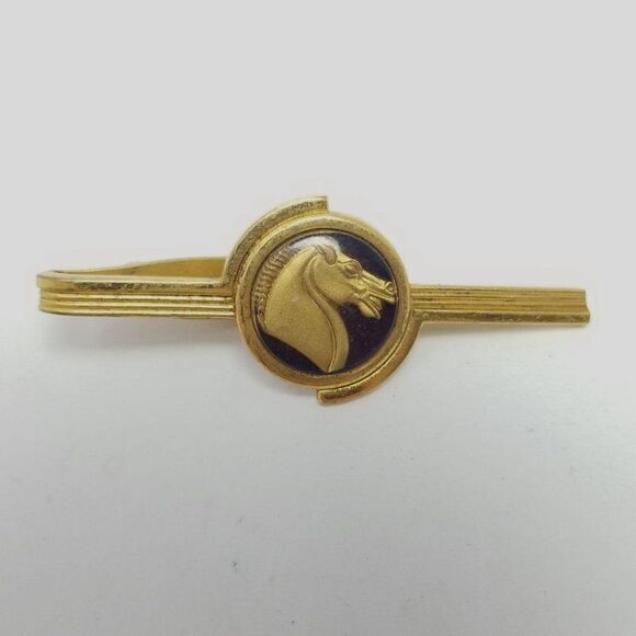 Vintage Hickok Tie Clip, Gold Tone Horse Profile Portrait Heart Center, Estate - Picture 1 of 6